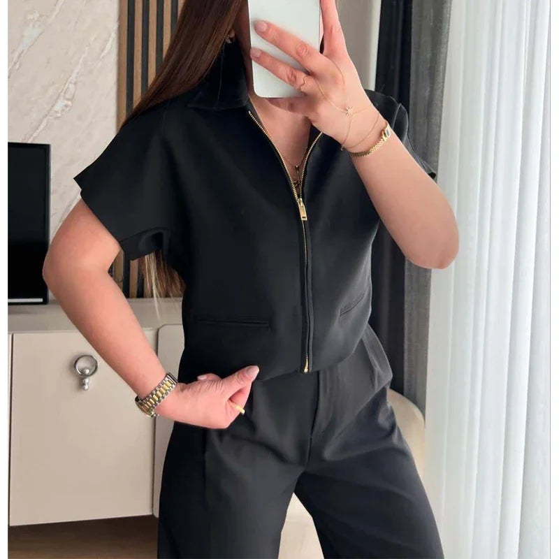 Cropped Zip Top | Minimalist Short Sleeve Jacket