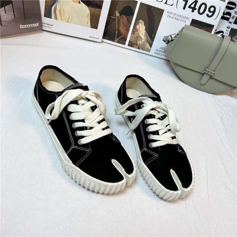 Women’s Split Toe Canvas Sneakers – Casual Lace-Up Flat Shoes for Everyday, Walking & Streetwear