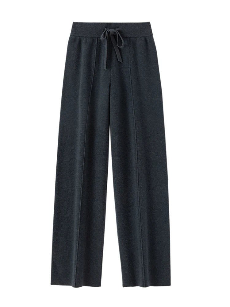 Women High Waist Straight Leg Lounge Pants Minimalist Drawstring Casual Trousers