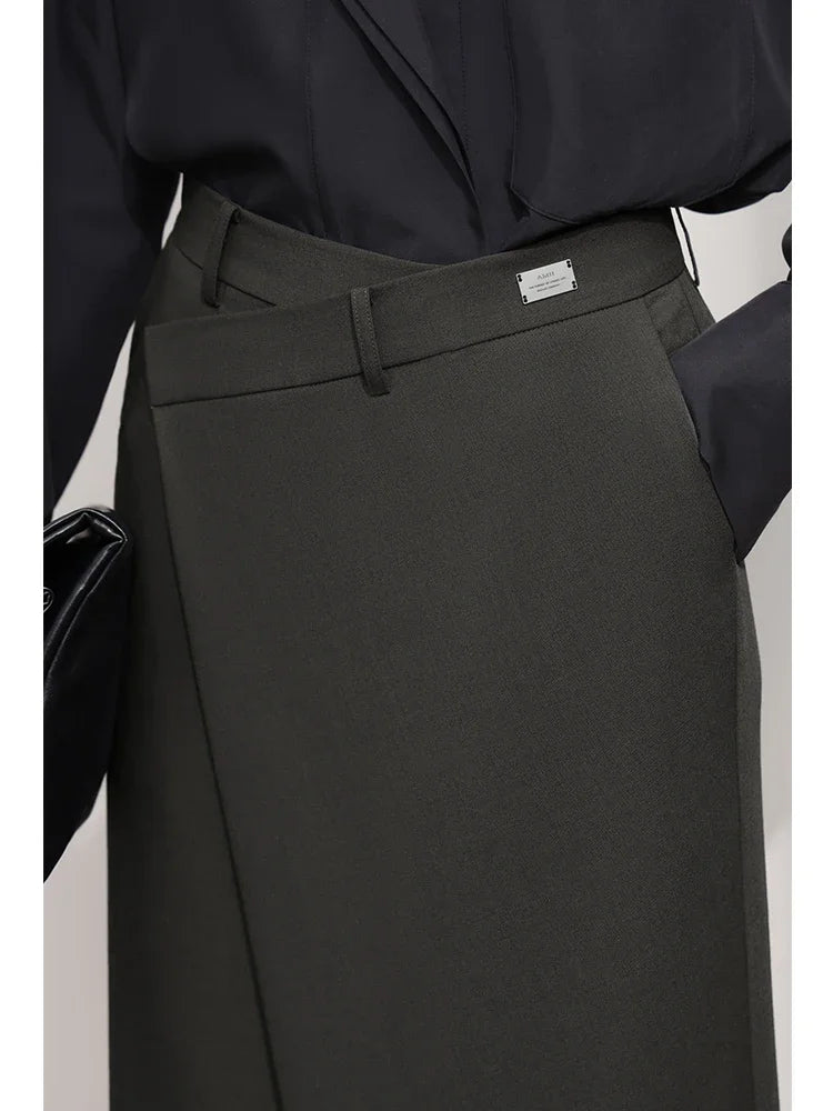 Women High Waist Wrap Maxi Skirt Minimalist Elegant Straight Long Skirt
