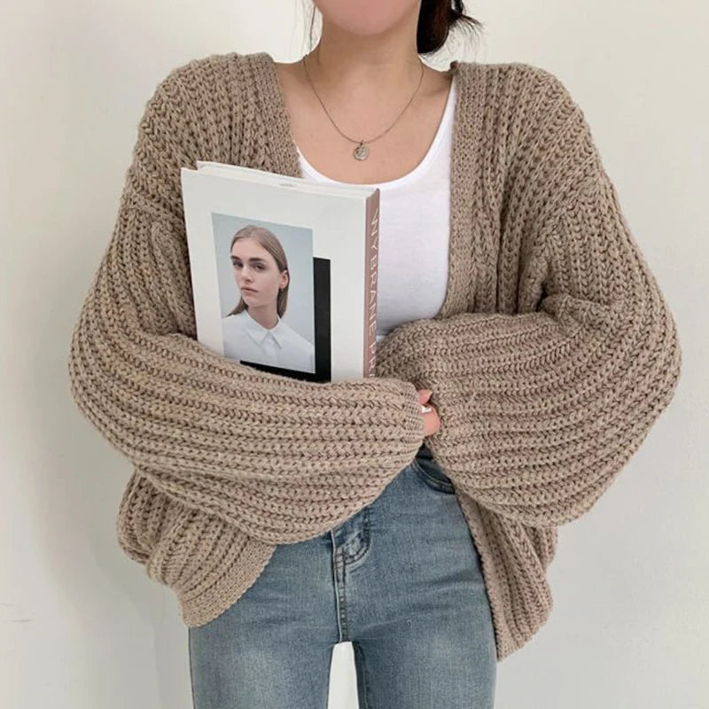 Women’s Oversized Chunky Knit Cardigan | Cozy Grey Open Front Slouchy Sweater