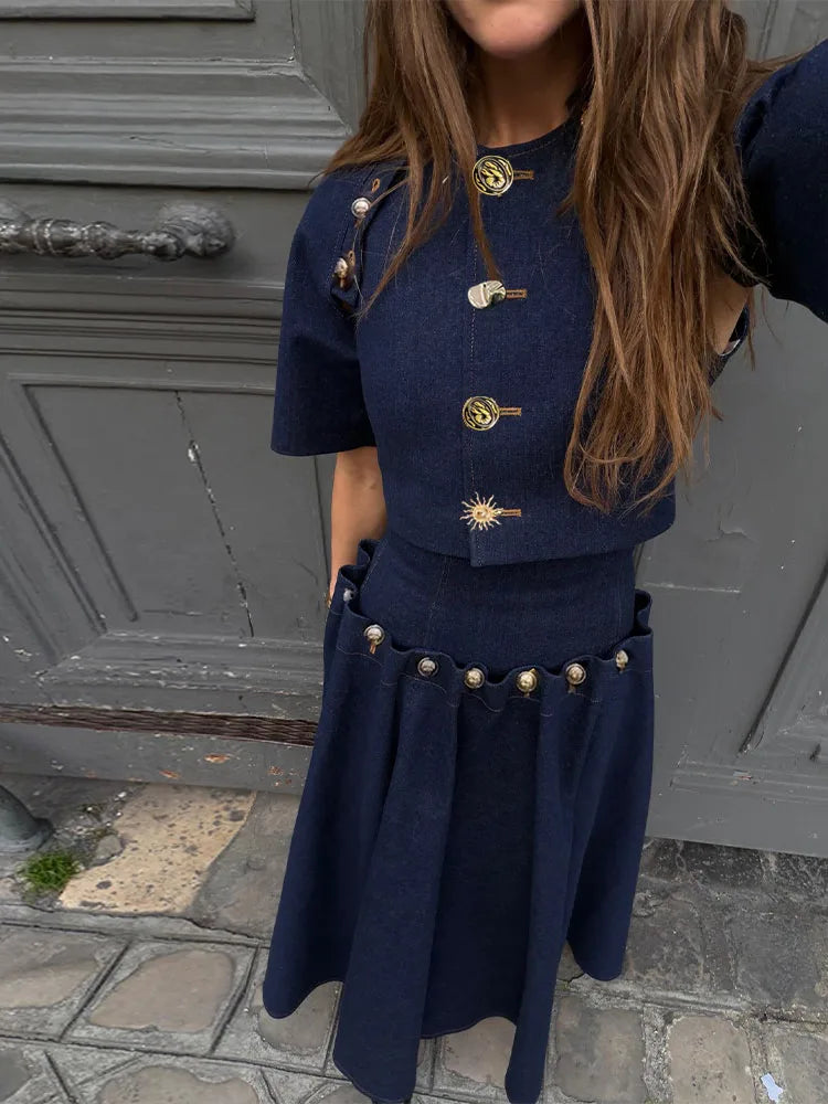 Women's Cropped Top & Full Maxi Skirt Co-Ord Set | Elegant Occasion Two Piece Outfit