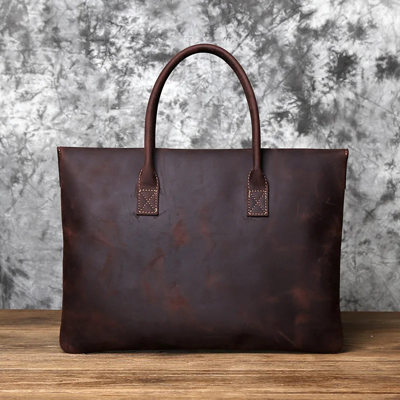 Vintage Leather Tote Bag | Minimalist Office Shoulder Handbag | Large Capacity Everyday Shopper Purse | Elegant Work Tote