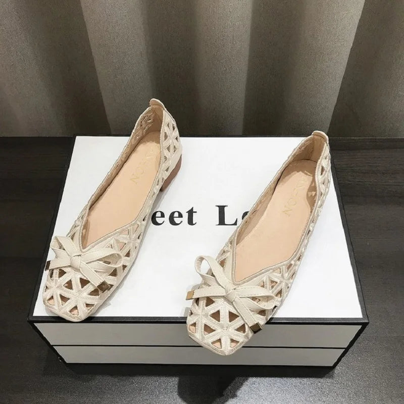 Women’s Cutout Ballet Flats – Breathable Bow Slip-On Shoes for Casual, Office & Everyday Wear