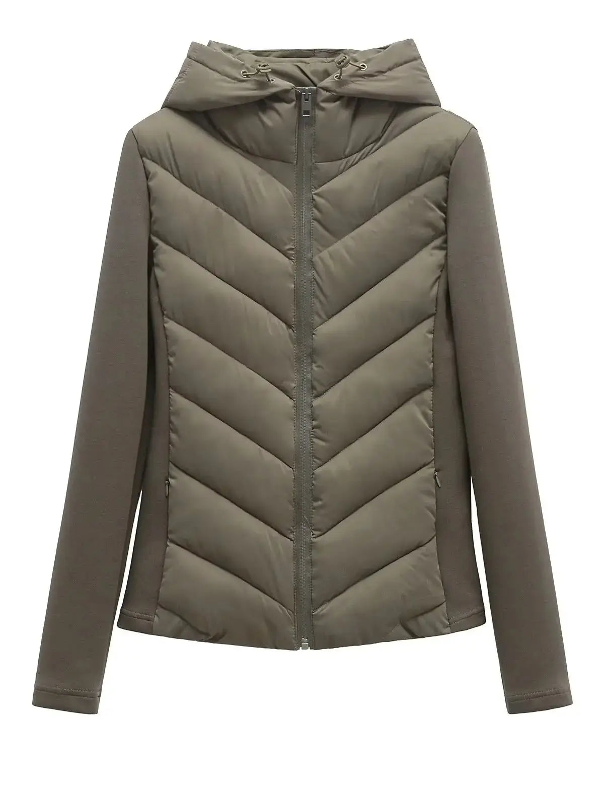 Women’s Olive Hooded Puffer Jacket | Lightweight Quilted Zip-Up Winter Coat for Hiking, Travel, Running & Everyday Outdoor Wear