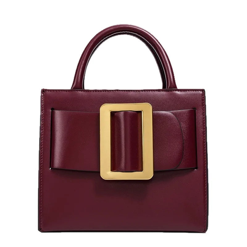 Burgundy Buckle Top Handle Handbag for Women | Luxury Structured Satchel Purse | Elegant Crossbody Shoulder Bag