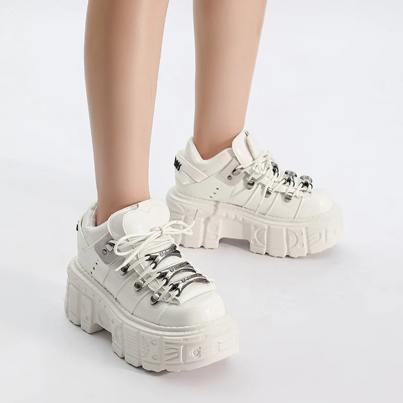 Women’s Platform Chunky Sneakers – Gothic Streetwear Lace-Up Casual Shoes for Y2K & Harajuku Fashion