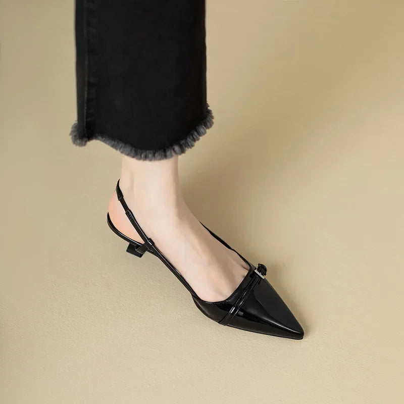 Women’s Patent Slingback Kitten Heels – Elegant Pointed Toe Dress Shoes for Office, Party & Evening Wear