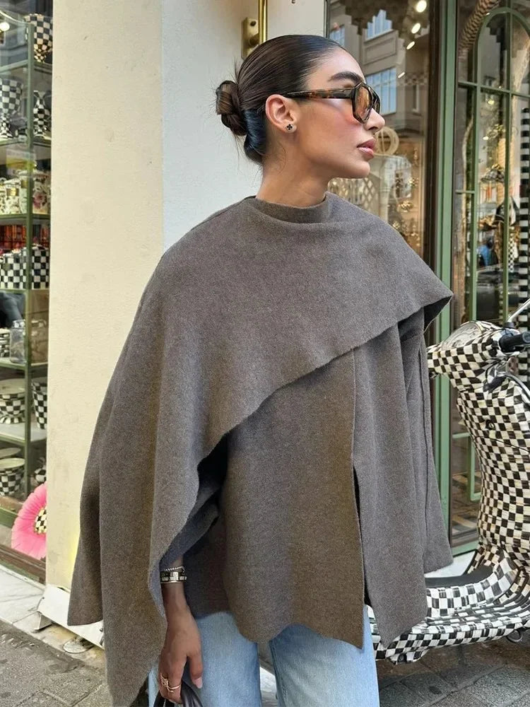 Women’s Oversized Cape Coat | Elegant High Neck Poncho Jacket