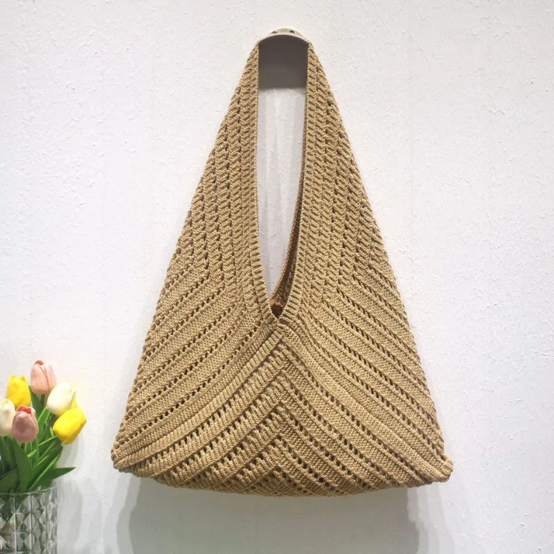 Boho Crochet Shoulder Bag for Women | Handmade Knit Hobo Handbag | Casual Woven Tote Purse | Trendy Everyday Carry Bag