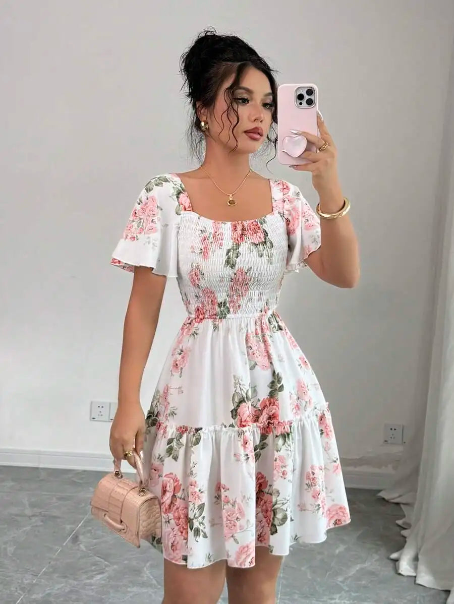 Floral Smocked Mini Dress | Cottagecore Summer Dress