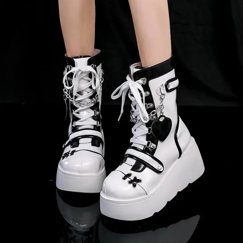Women’s Kawaii Platform Boots – Chunky Lace-Up Ankle Boots for Harajuku, Cosplay & Y2K Fashion