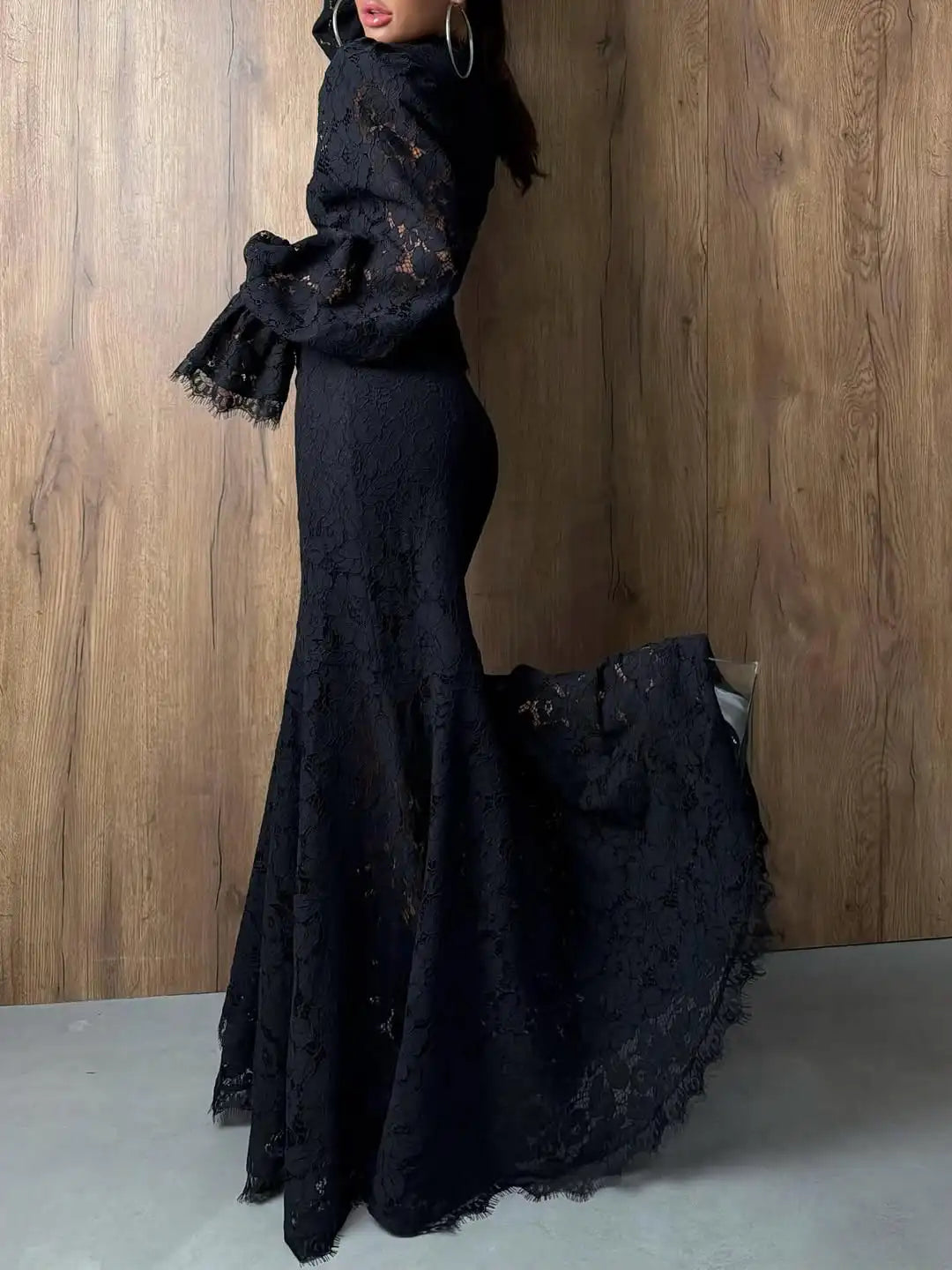 Women's Lace Crop Top & Mermaid Maxi Skirt Co-Ord Set | Elegant Occasion Two Piece Outfit