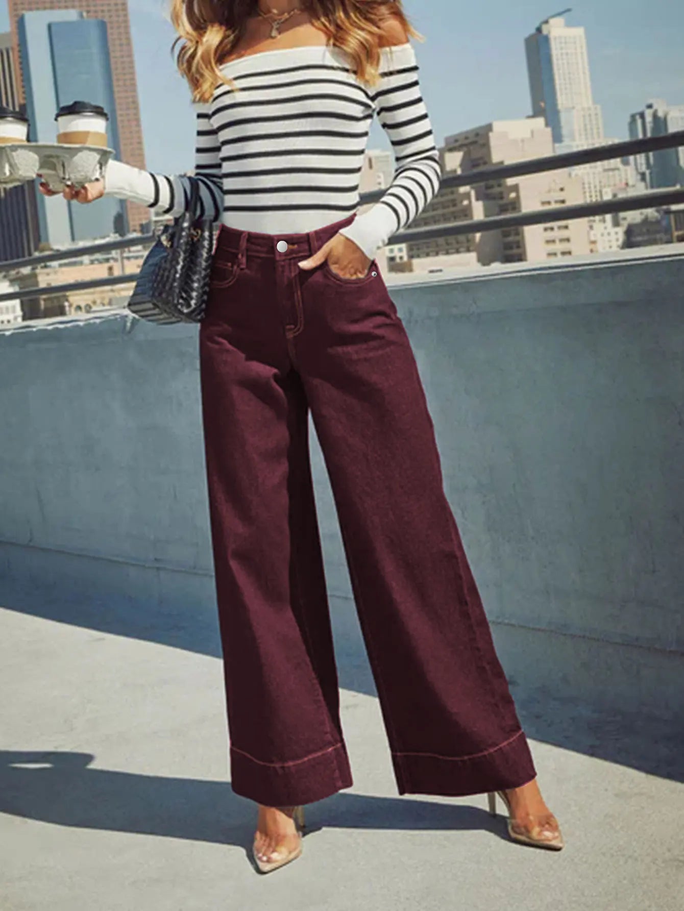 Women High Waist Wide Leg Denim Jeans Casual Straight Fit Palazzo Pants