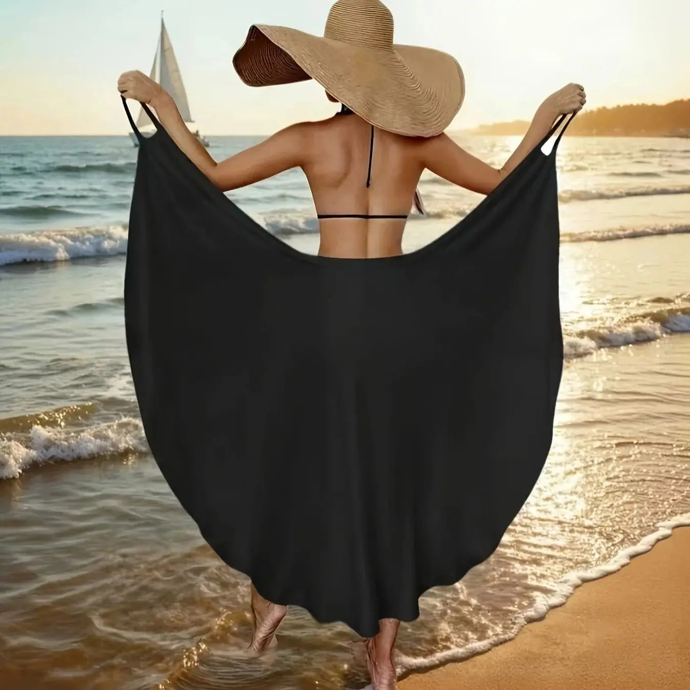 Women’s Black One Shoulder Maxi Dress | Asymmetrical Sleeveless Beach Cover Up Dress with High Slit for Vacation, Resort & Summer Wear