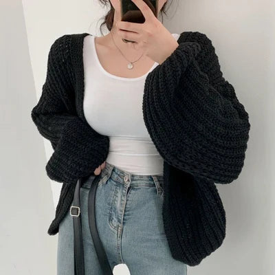 Women’s Oversized Chunky Knit Cardigan | Cozy Grey Open Front Slouchy Sweater