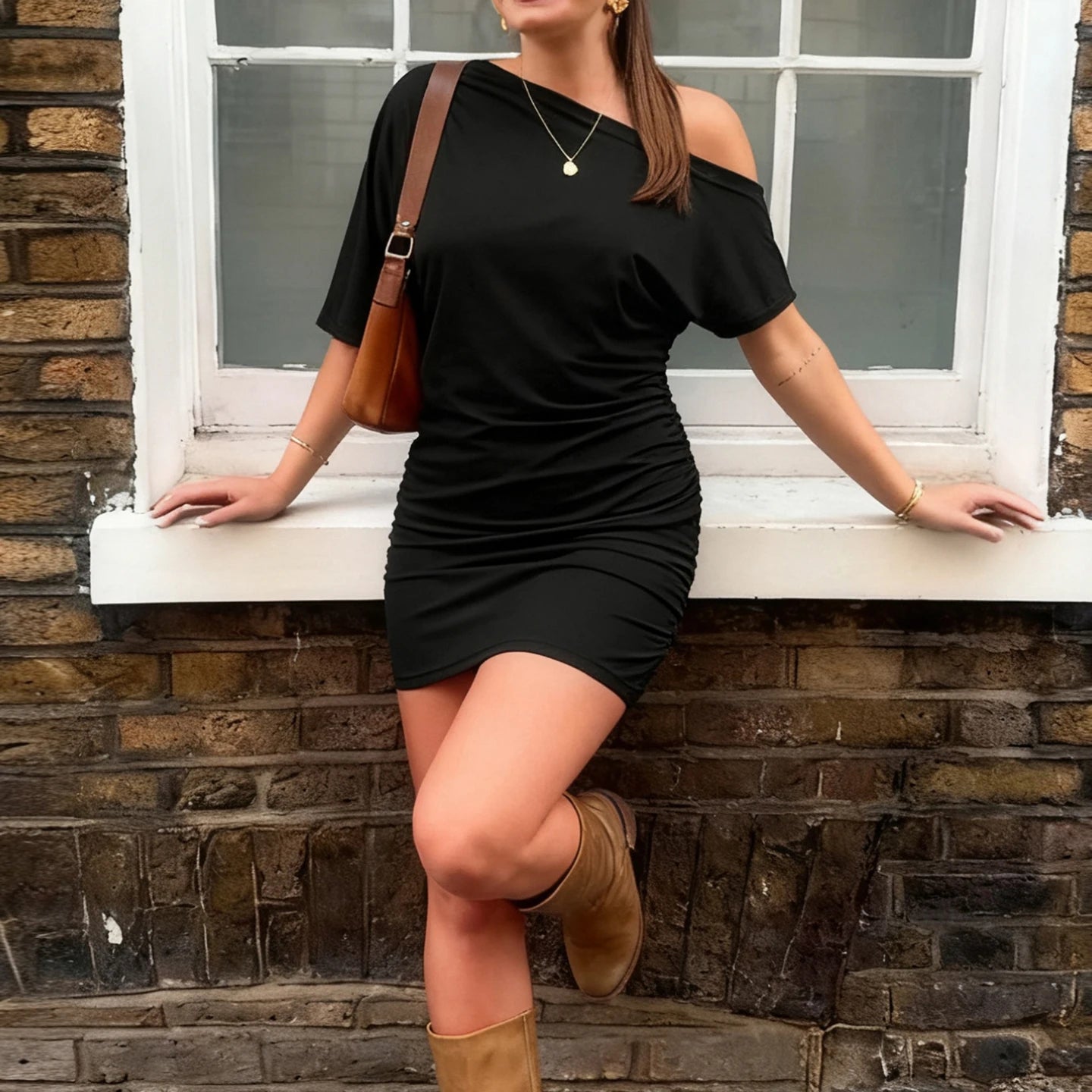Women’s Off-Shoulder Bodycon Mini Dress | Ruched Casual Party Dress for Date Nights & Everyday Chic