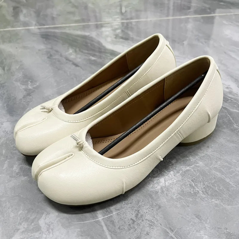 Women’s Split Toe Ballet Flats – Minimal Leather Style Slip-On Shoes for Casual & Everyday Wear