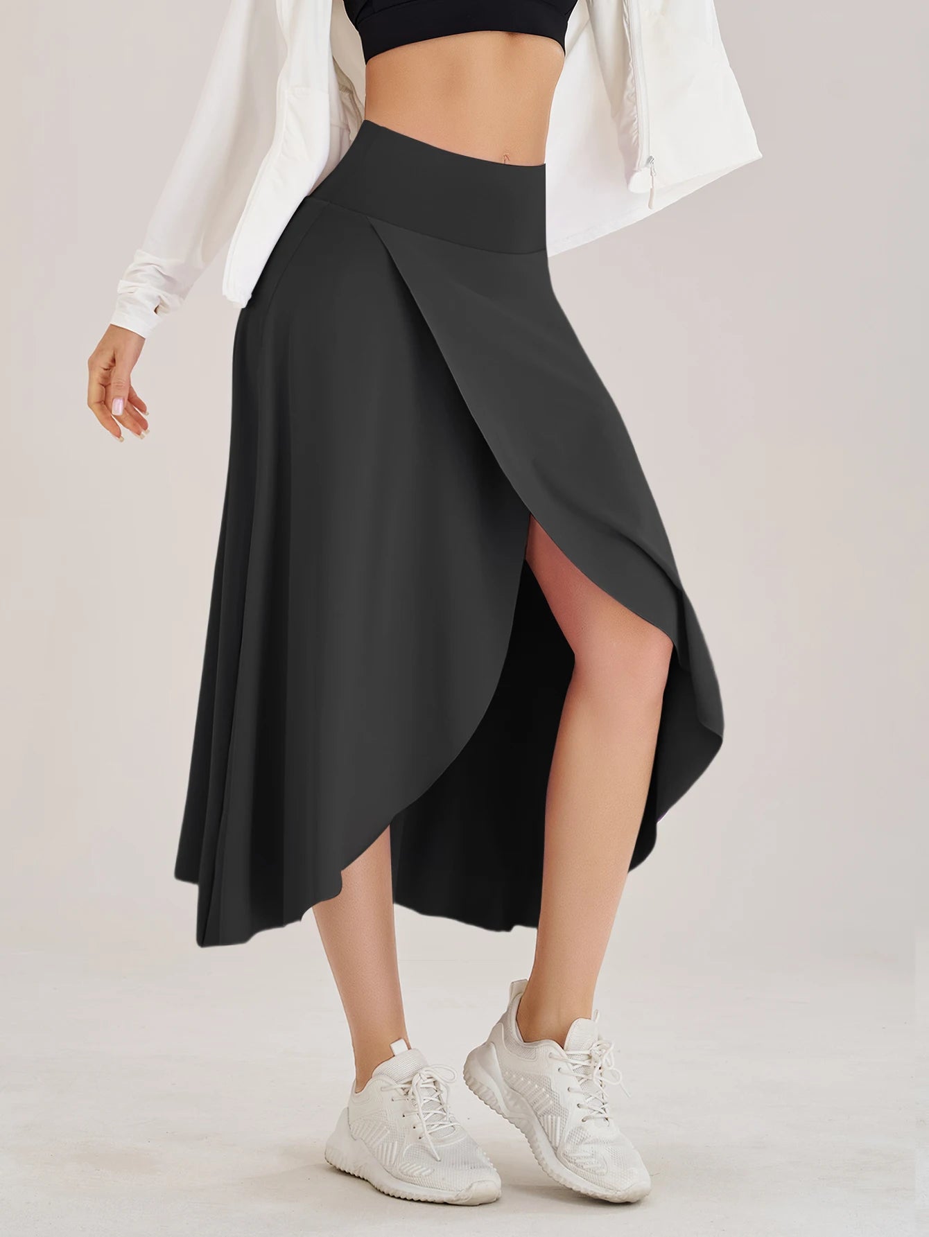 Women High Waist Slit Skort Athletic Tennis Skirt with Built In Shorts