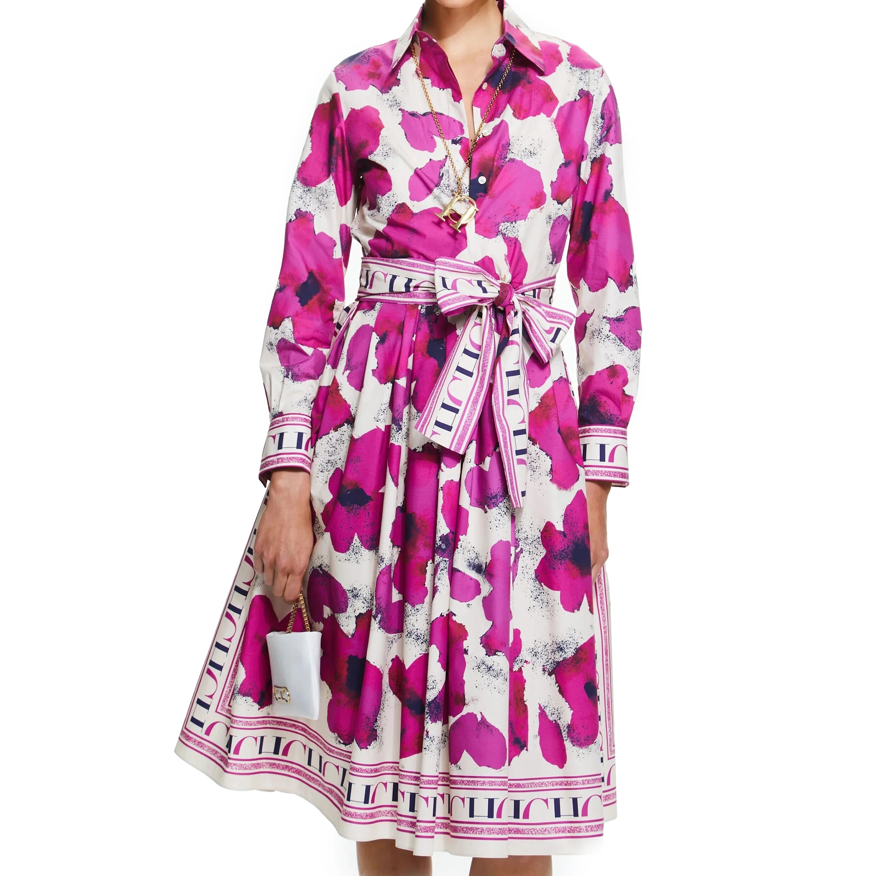 Floral Shirt Midi Dress Women | Long Sleeve Belted A Line Elegant Dress