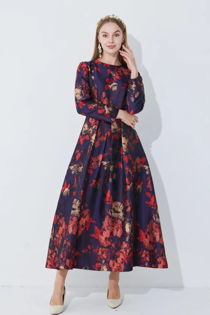 Floral A Line Midi Dress Women | Long Sleeve Elegant Party Occasion Dress