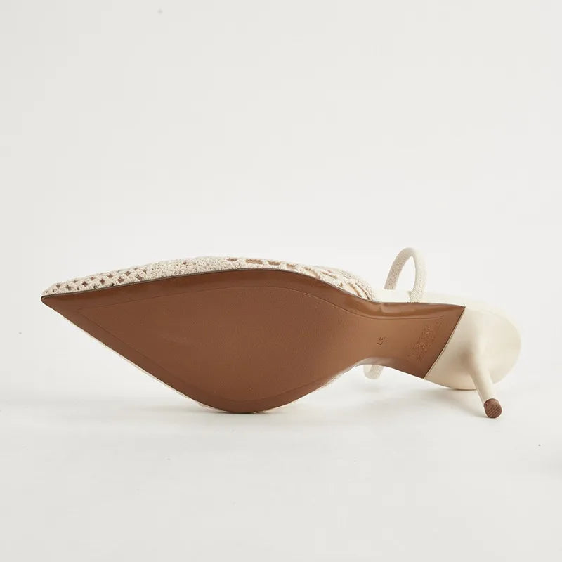 Women’s Crochet Slingback Heels – Elegant Pointed Toe Pumps for Party, Wedding & Summer Occasion Wear
