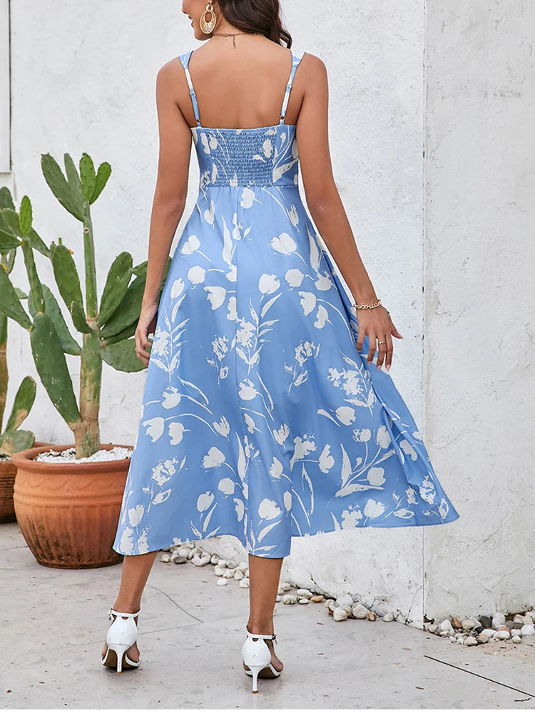Floral Midi Dress Women | Summer A-Line Sundress
