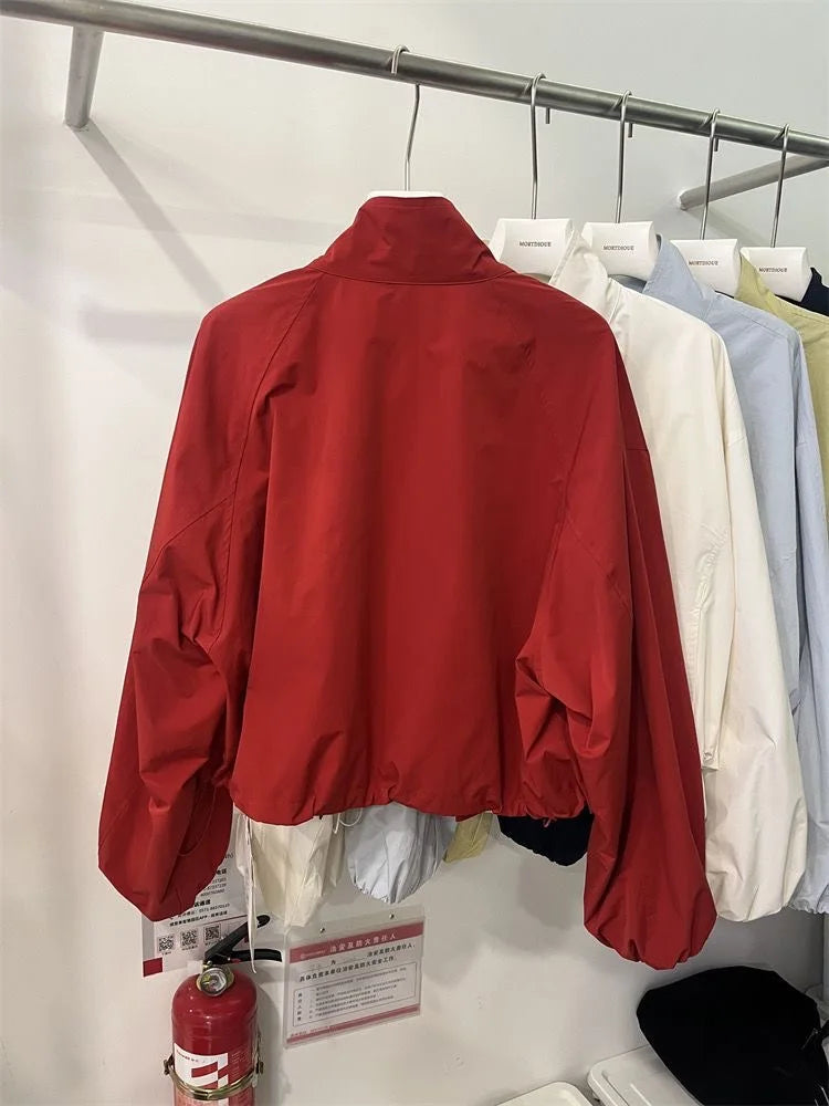 Women’s Cropped Windbreaker Jacket | Minimalist High Neck Lightweight Bomber Coat