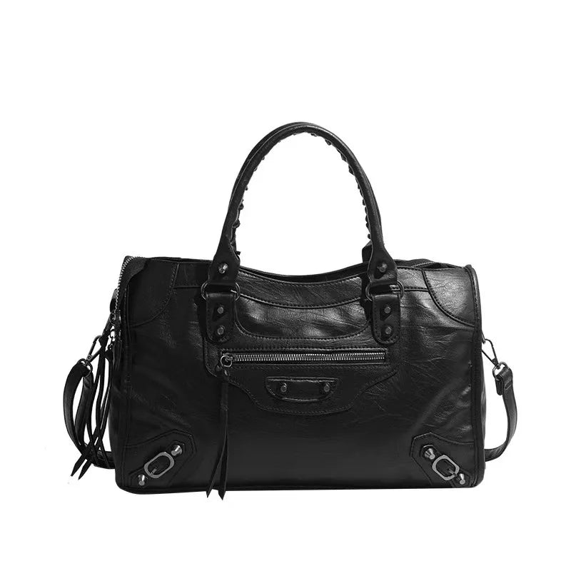 Vintage Motorcycle Leather Tote Bag for Women | Large Slouchy Shoulder Handbag | Y2K Retro Crossbody Satchel | Everyday Travel Purse
