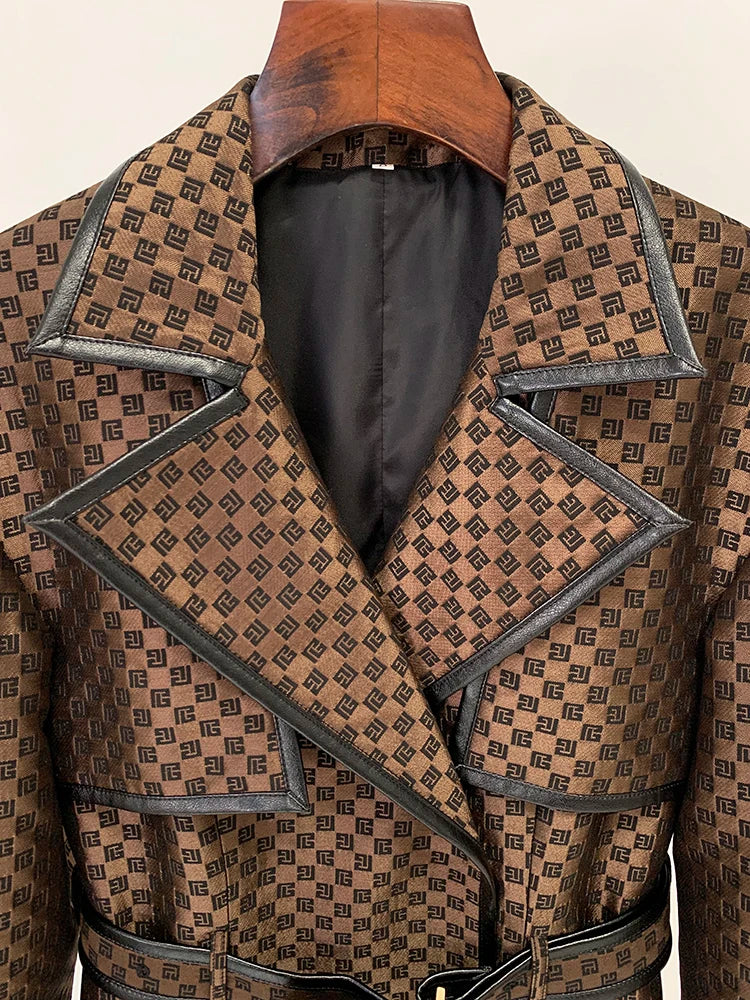 Women’s Luxury Patterned Trench Coat | Elegant Belted Long Overcoat