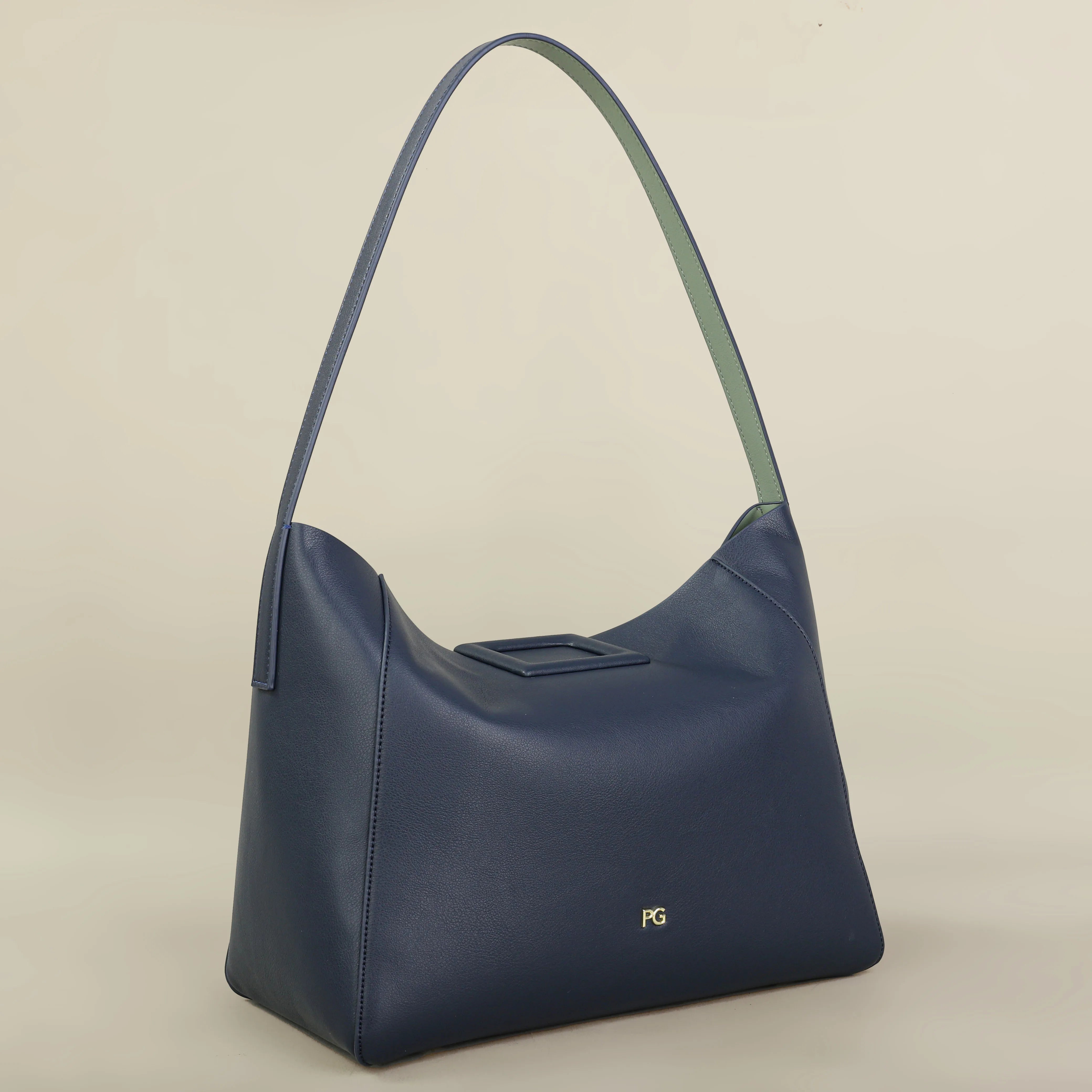 Navy Blue Hobo Shoulder Bag for Women | Minimalist Leather Tote Purse | Elegant Everyday Underarm Handbag