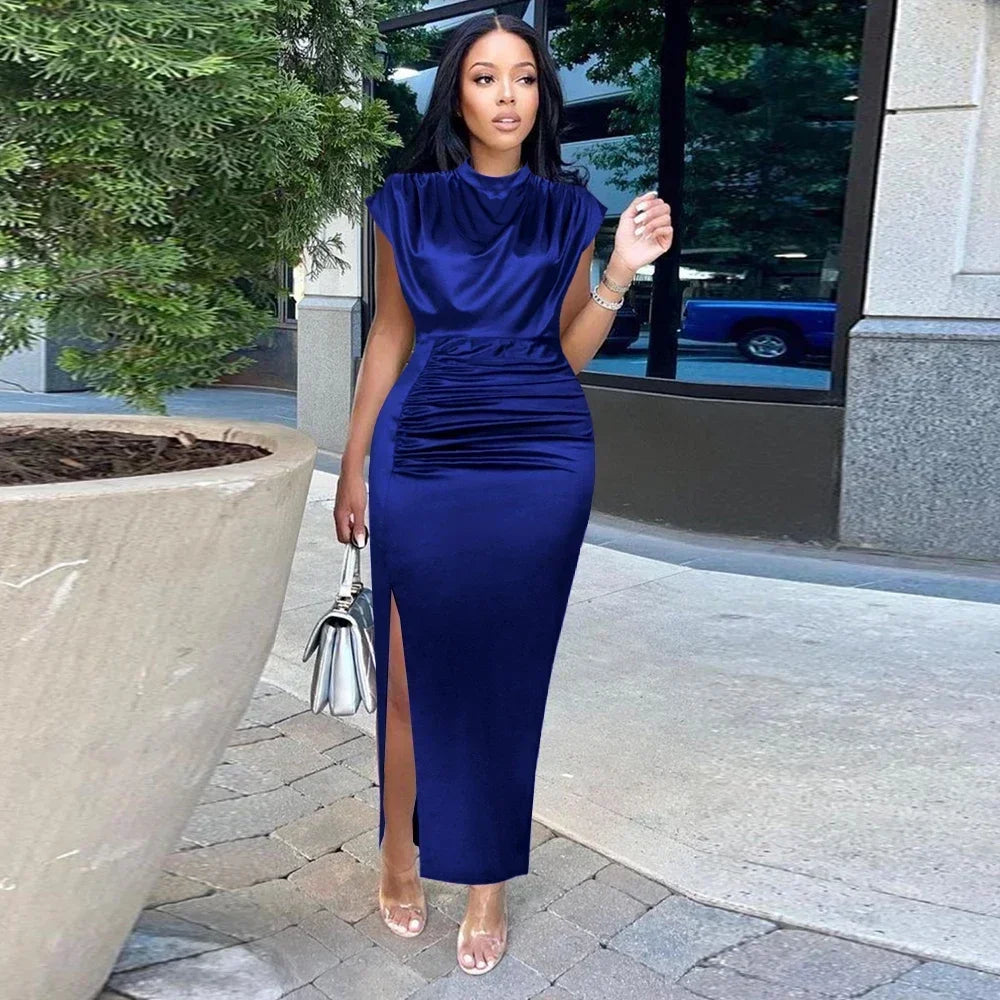 High Neck Bodycon Maxi Dress Women | Sleeveless High Split Evening Dress