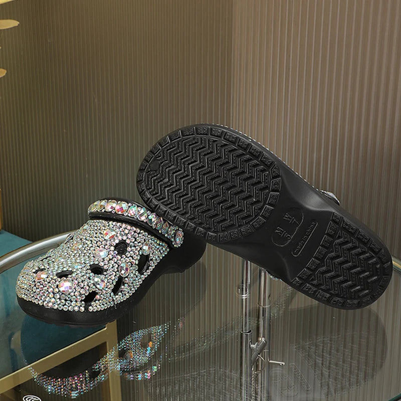 Women’s Rhinestone Platform Clogs – Sparkly Slip-On Garden Shoes for Casual, Travel, Beach & Everyday Comfort