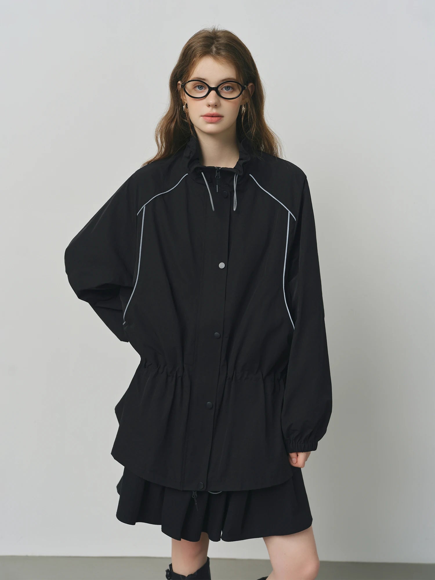 Women’s Oversized Black Utility Parka Jacket | Drawstring Windbreaker Coat Casual Streetwear Outerwear