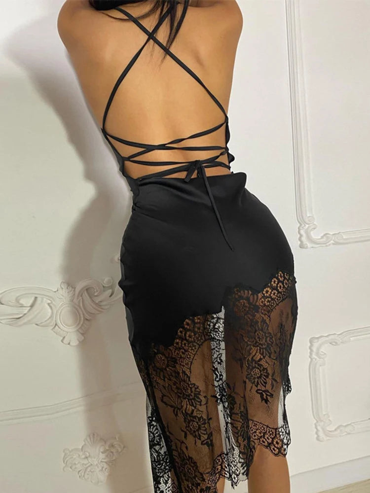 Women’s Satin Lace Slip Dress | Elegant Cowl Neck Midi Dress for Date Nights, Parties & Evening Wear