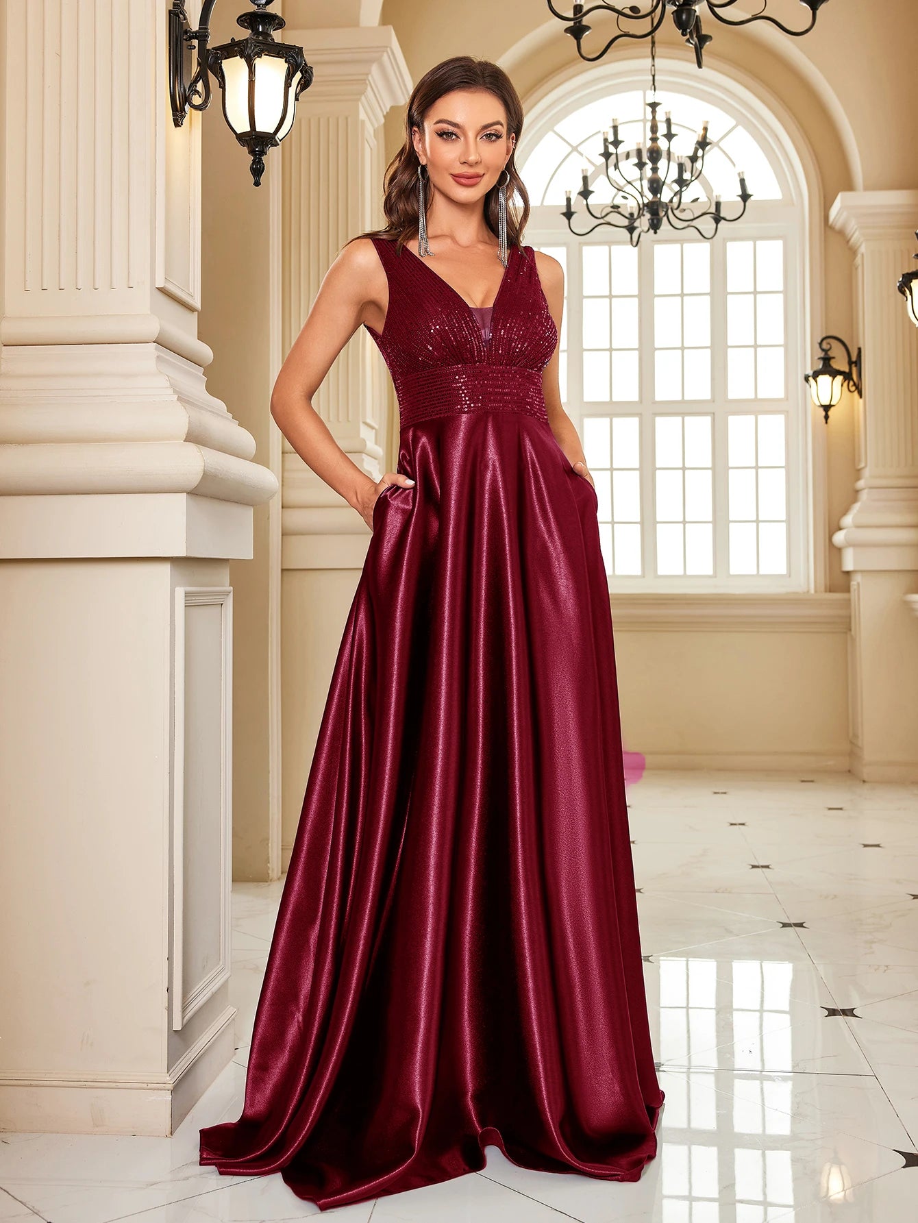 V Neck A Line Maxi Dress Women | Sleeveless Elegant Evening Party Dress