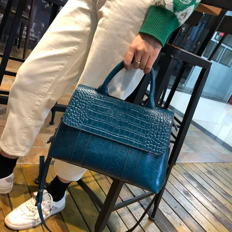 Designer Croc Texture Handbag for Women | Elegant Top Handle Shoulder Bag | Fashion Office Tote Purse | Luxury Crossbody Handbag