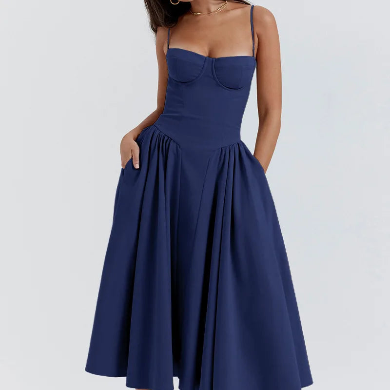 Strap Midi Dress Women | Fit and Flare A Line Casual Summer Dress