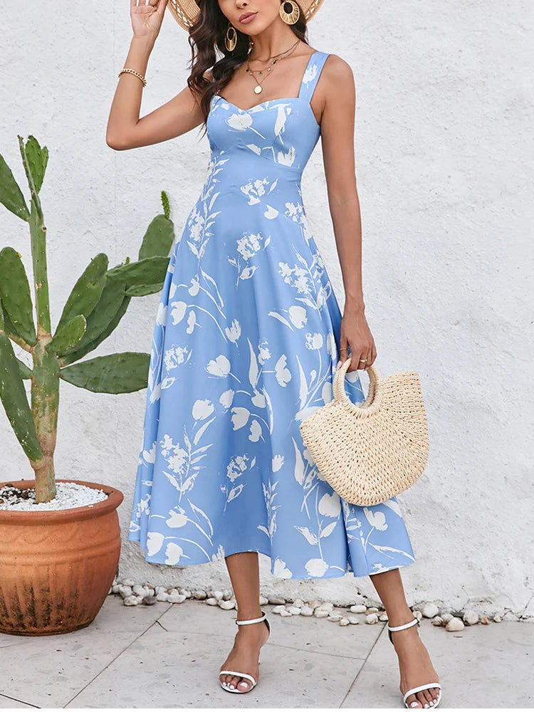 Floral Midi Dress Women | Summer A-Line Sundress