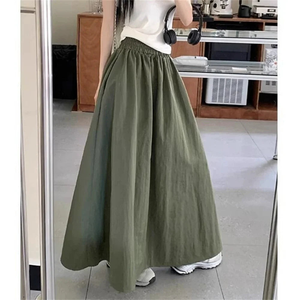 Women High Waist Flowy Maxi Skirt Minimalist A Line Long Skirt