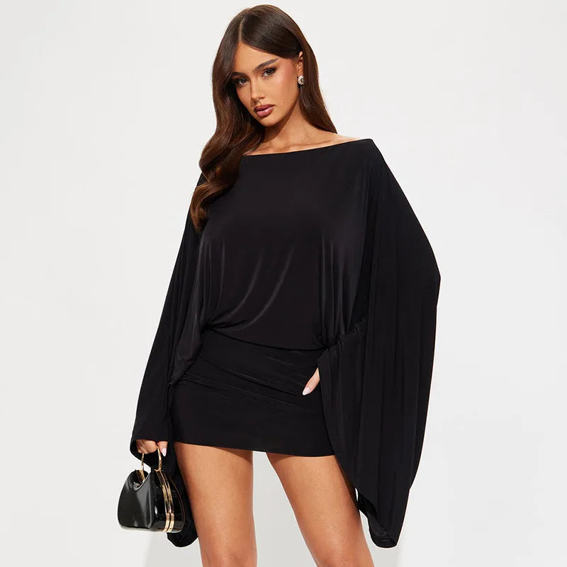 Women’s Batwing Mini Dress | Off Shoulder Bodycon Cocktail Dress with Cape Sleeves for Parties, Vacation & Evening Wear