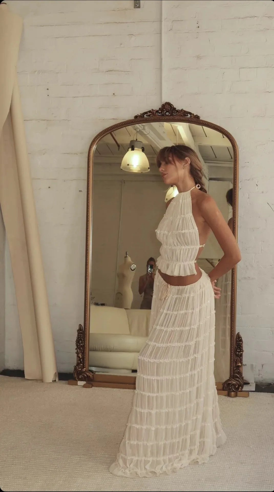 Women's Textured Halter Crop Top & Maxi Skirt Co-Ord Set | Elegant Resort Two Piece Outfit
