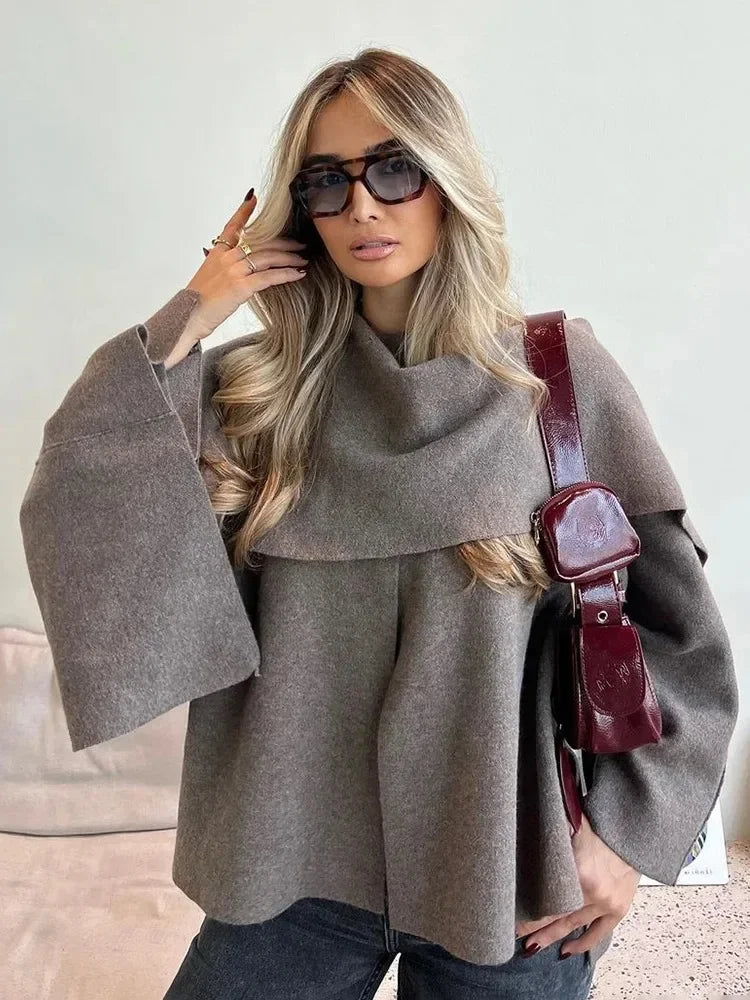 Women’s Oversized Cape Coat | Elegant High Neck Poncho Jacket
