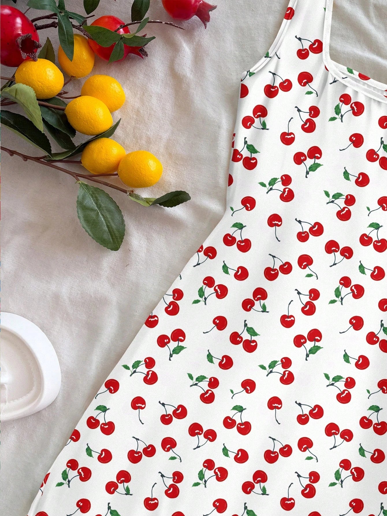 Women’s Cherry Print Mini Dress | Cute Y2K Sleeveless A-Line Summer Dress for Vacations & Casual Wear