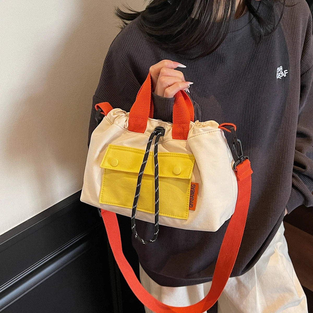 Casual Canvas Crossbody Bag for Women | Trendy Drawstring Shoulder Purse | Lightweight Everyday Travel Handbag