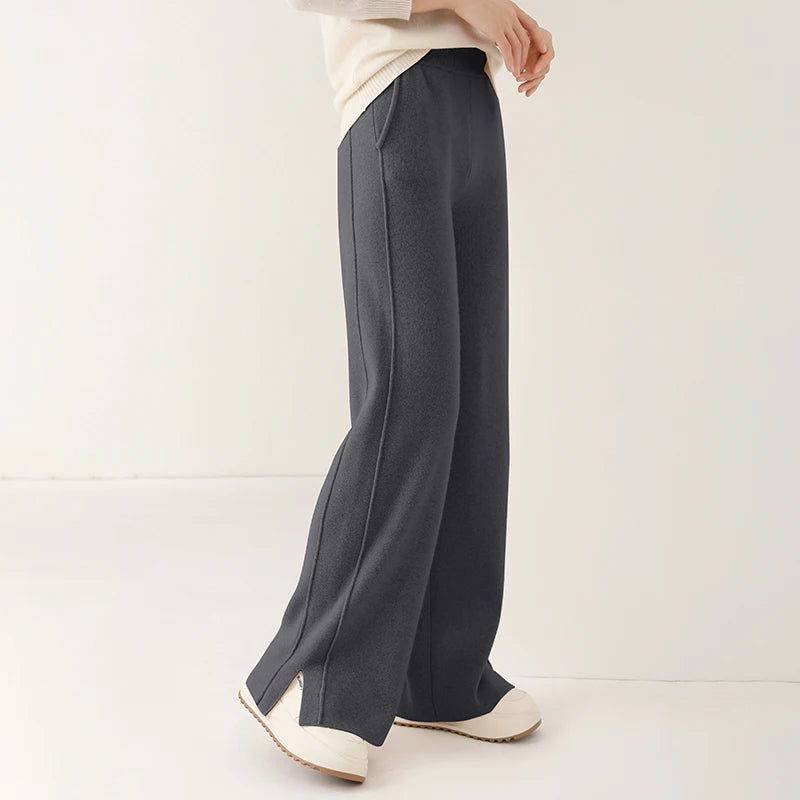 Women Straight Fit Knit Lounge Pants High Waist Minimalist Casual Trousers