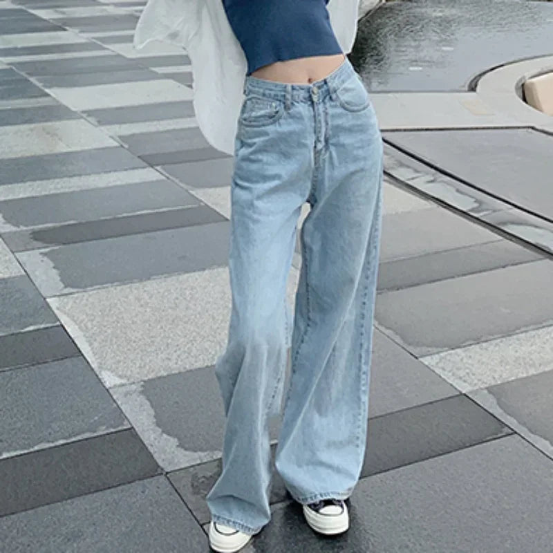 Women High Waist Baggy Wide Leg Jeans Casual Loose Fit Denim Pants