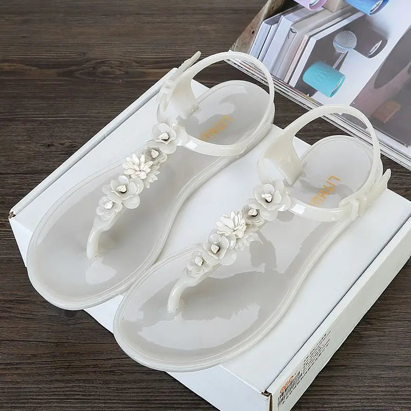 Women’s Floral Jelly Sandals – Waterproof Flat Slingback Sandals for Beach, Vacation & Summer Casual Wear