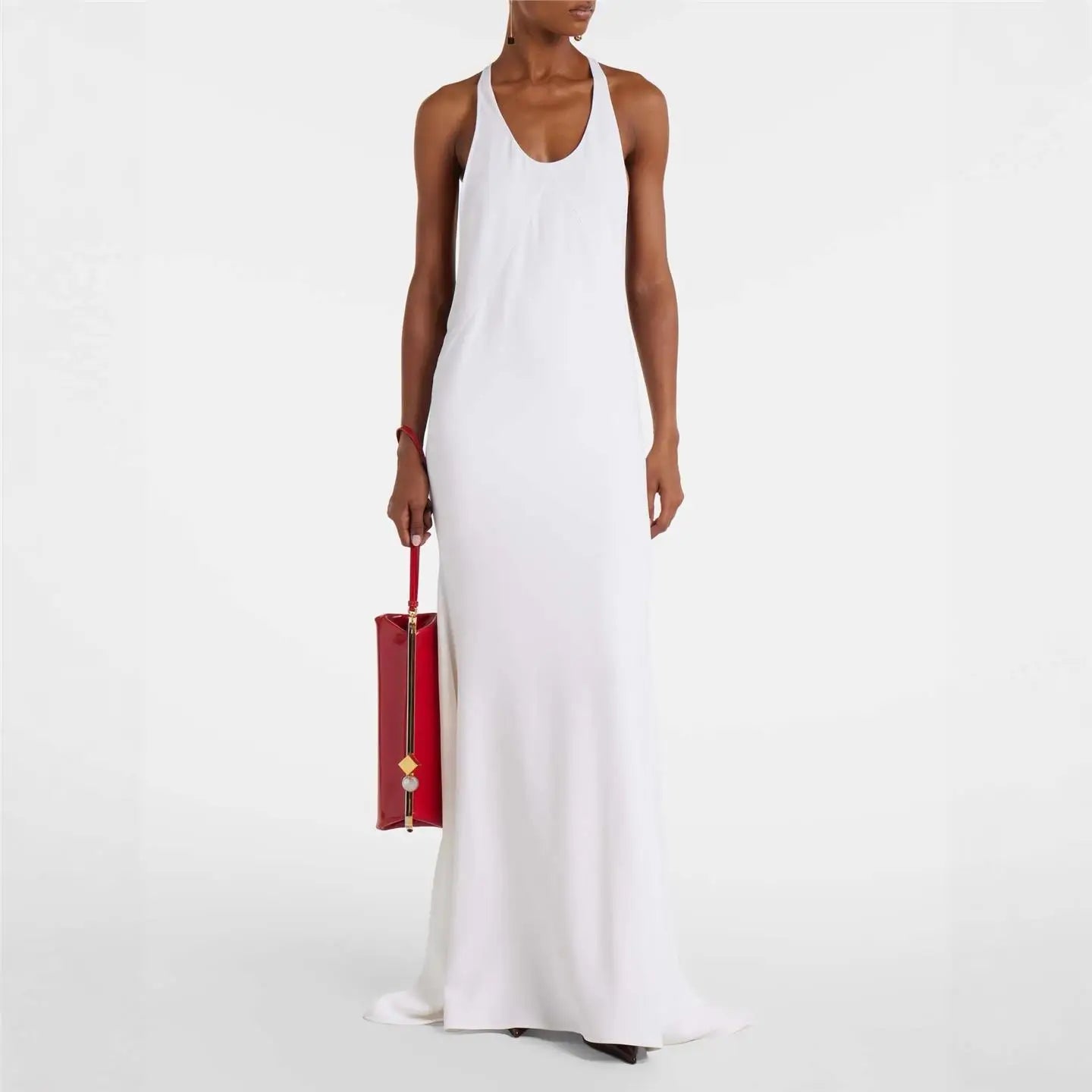 Women’s White Backless Maxi Dress | Elegant Racerback Sleeveless Evening Gown for Resort, Beach & Special Occasions