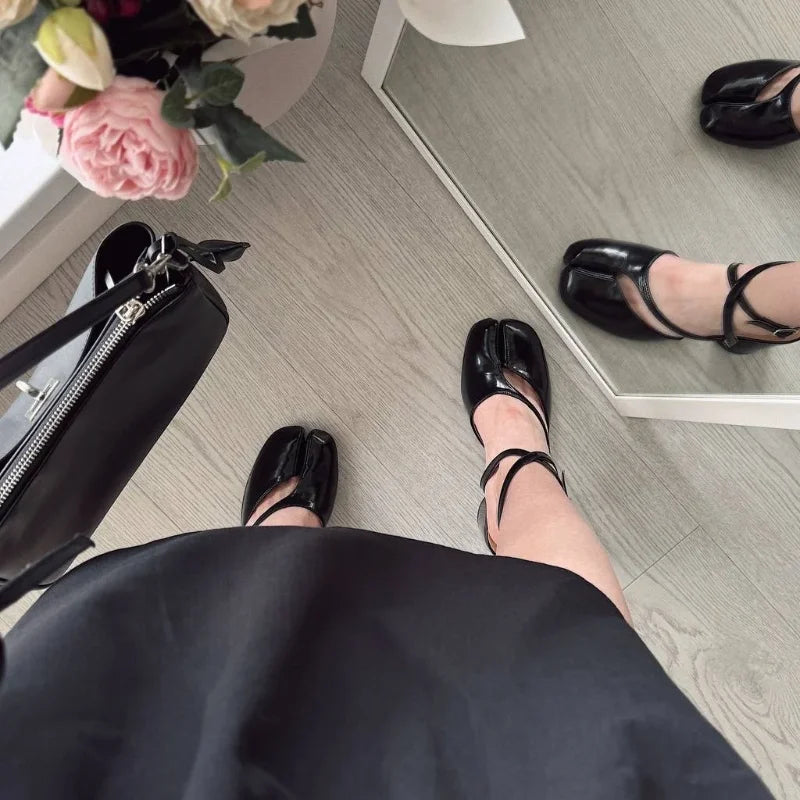 Women’s Tabi Mary Jane Block Heel Pumps – Patent Leather Ankle Strap Shoes for Office, Party & Everyday Chic Wear
